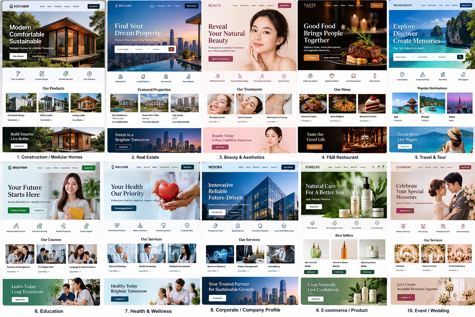 Business website templates BW-11 to BW-20
